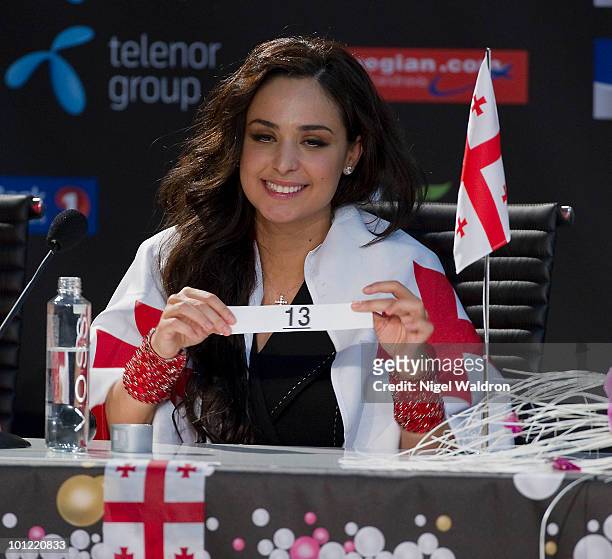 Sofia Nizharadze attends the winners press conference held after a semifinal round of the Eurovision Song Contest on May 27, 2010 in Oslo, Norway.