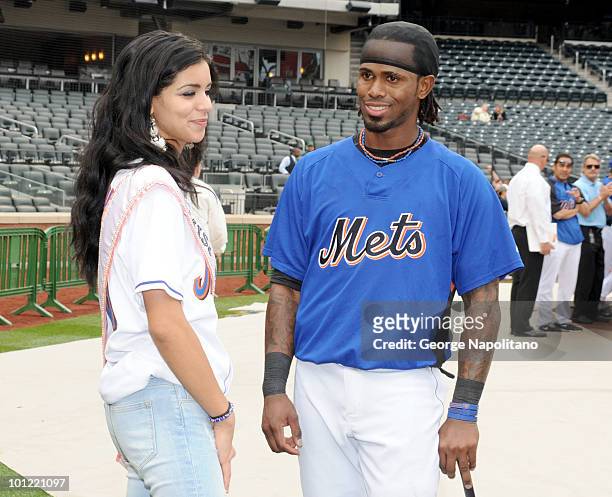 Miss USA Rima Fakih and NY Mets player Jose Reyes visit Citi Field on May 27, 2010 in the Queens Borough of New York City.