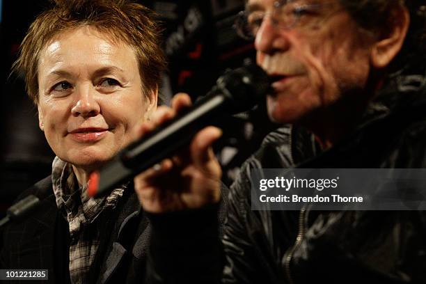 American musicians Lou Reed and Laurie Anderson attend a media conference to launch the Vivid LIVE program at Sydney Opera House on May 28, 2010 in...