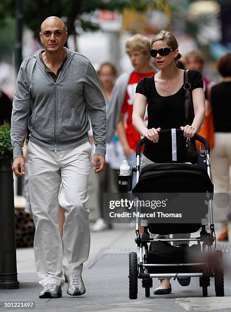 Actor Hank Azaria and Katie Wright are seen with son Hal in SOHO on May 27, 2010 in New York, New York.