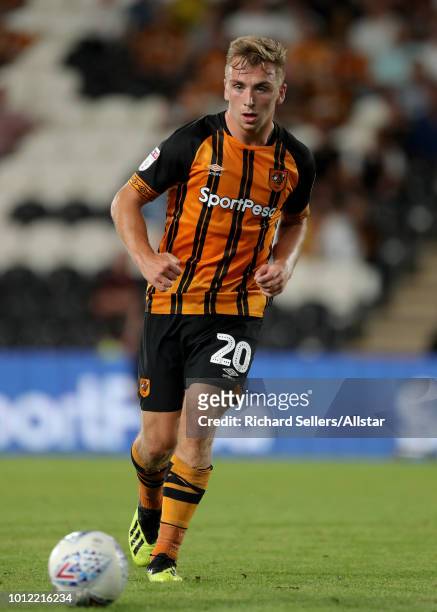 Hull City's Jarrod Bowen during the Sky Bet Championship match between Hull City and Aston Villa at the KCOM Stadium on August 6, 2018 in Hull,...