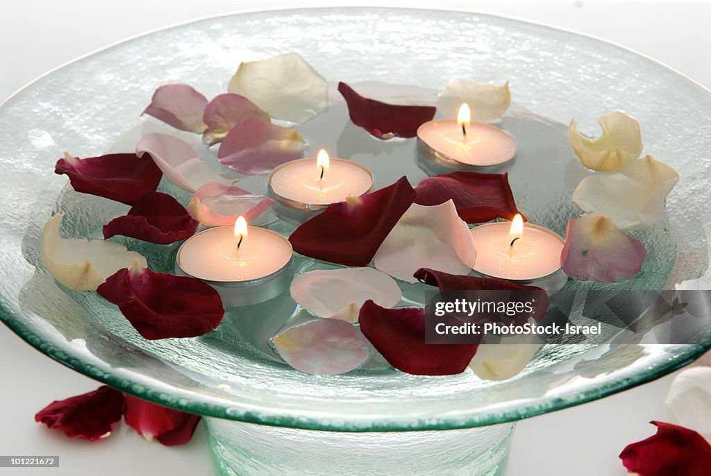 Rose petals and candles 