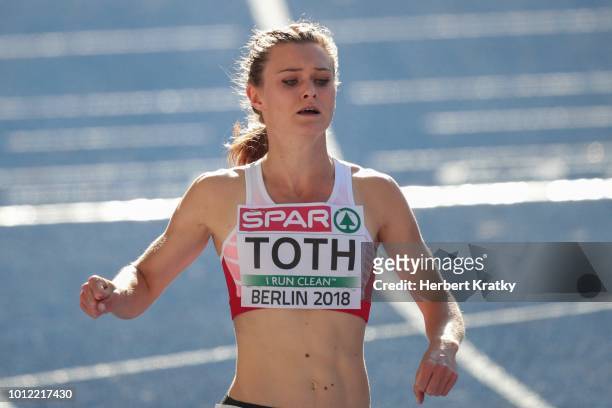 Alexandra Toth of Austria competes in heat 2 of the 100m women qualification at Olympiastadion on August 6, 2018 in Berlin, Germany.