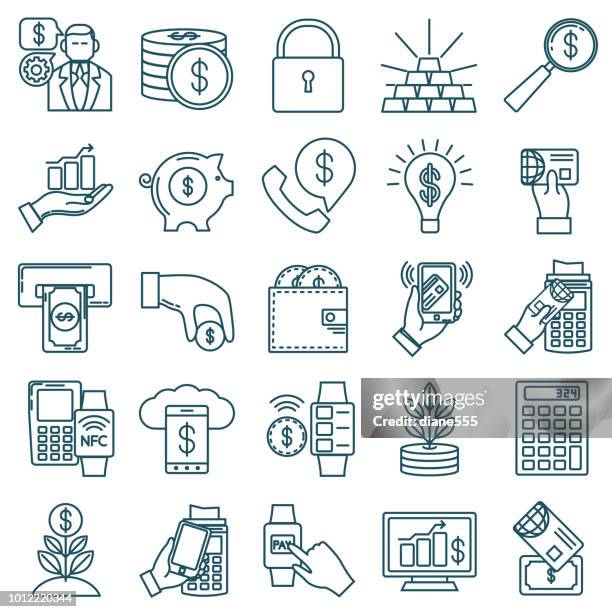 thin line icon set - financial and money concepts - nfc icon stock illustrations