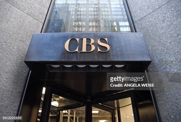 The CBS logo is seen at the CBS Building, headquarters of the CBS Corporation, in New York City on August 6, 2018.