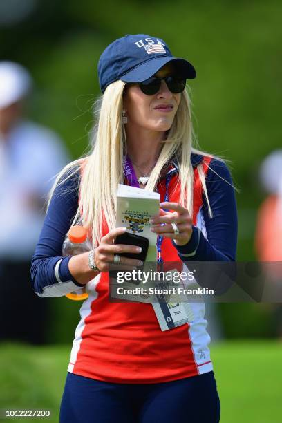 Justine Reed looks on during a practice round prior to the 2018 PGA Championship at Bellerive Country Club on August 6, 2018 in St. Louis, Missouri.