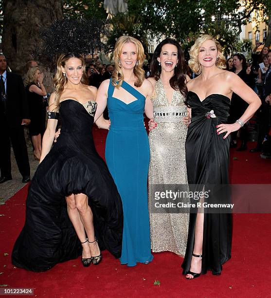 Actresses Sarah Jessica Parker, Cynthia Nixon, Kristin Davis and Kim Cattrall arrive at the UK premiere of 'Sex And The City 2' at Odeon Leicester...