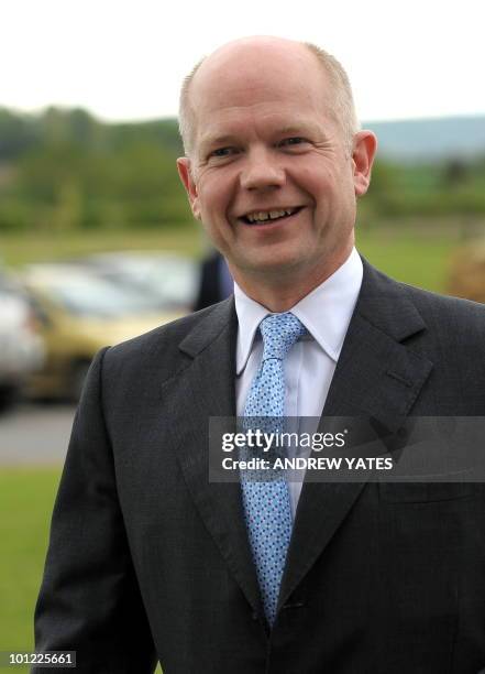 British Foreign Secretary William Hague arrives at the Thirsk rural business centre in Thirsk, north Yorkshire, England on May 20 Hague was in the...