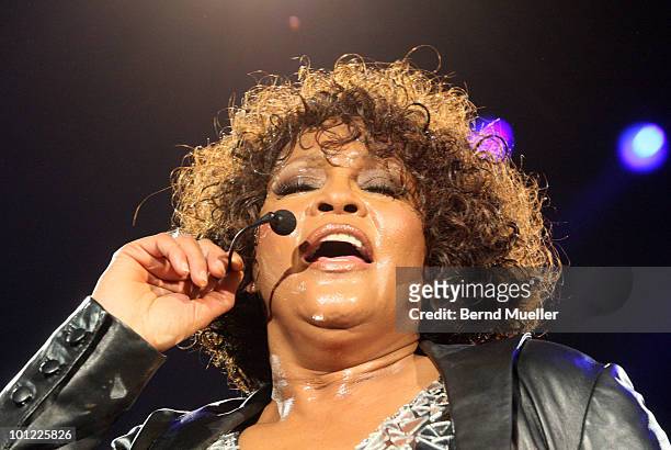 Whitney Houston performs on stage at Arena Nurnberger on May 27, 2010 in Nuremberg, Germany.