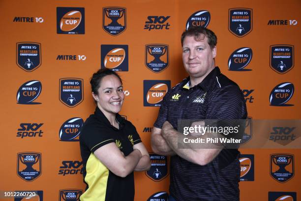 Acacia Te Iwimate and Thomas Waldrom from Wellington pose for a portrait during the Mitre 10 Cup and Farrah Palmer Cup Season Launch at the Eden Park...