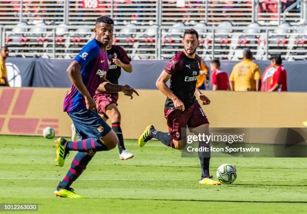 Hakan Calhanoglu Midfielder, AC Milan looking to pass to the middle during the International Champions Cup match between AC Milan and FC Barcelona on...