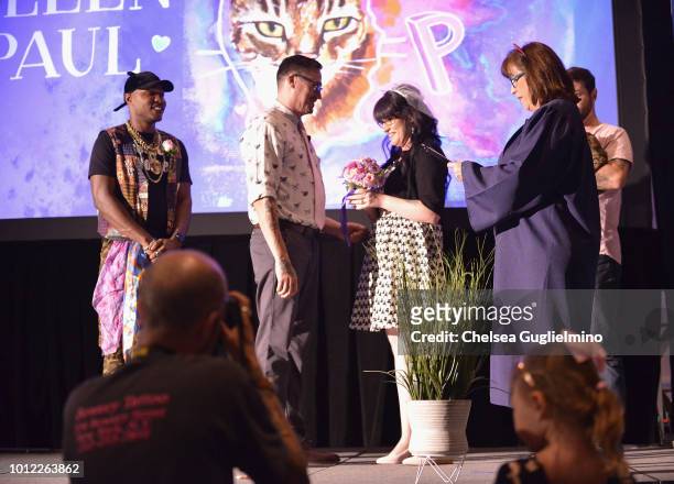 Moshow The Cat Rapper looks on as Paul and Colleen get married at CatCon Worldwide 2018 at Pasadena Convention Center on August 5, 2018 in Pasadena,...