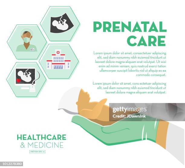 healthcare and medicine services flat design banner themed icon set with shadow - childbirth doctor stock illustrations