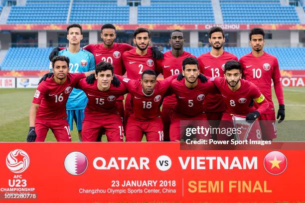 Qatar squad pose for team photo during the AFC U23 Championship China 2018 Semi Finals match between Qatar and Vietnam at Changzhou Olympic Sports...