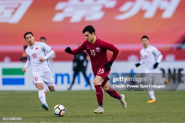 Bassam Al Rawi of Qatar in action during the AFC U23 Championship China 2018 Semi Finals match between Qatar and Vietnam at Changzhou Olympic Sports...