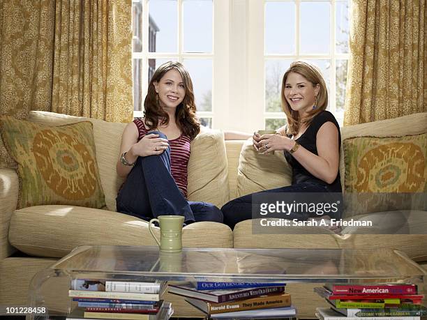 Sisters Barbara Pierce Bush and Jenna Bush Hager pose for a portrait session at Jenna's Baltimore home in 2010. PUBLISHED IMAGE.
