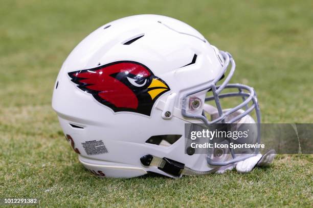 An Arizona Cardinals helmet during the Arizona Cardinals training camp on Aug 6, 2018 at University of Phoenix Stadium in Glendale, Arizona.