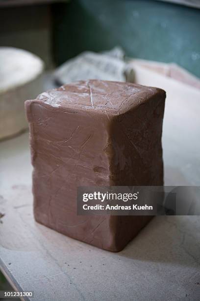 big piece of clay on table, close up. - barro imagens e fotografias de stock