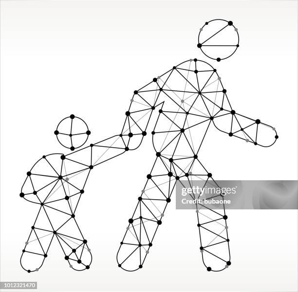 parent walking child to school triangle node black and white pattern - student backpack walking stock illustrations
