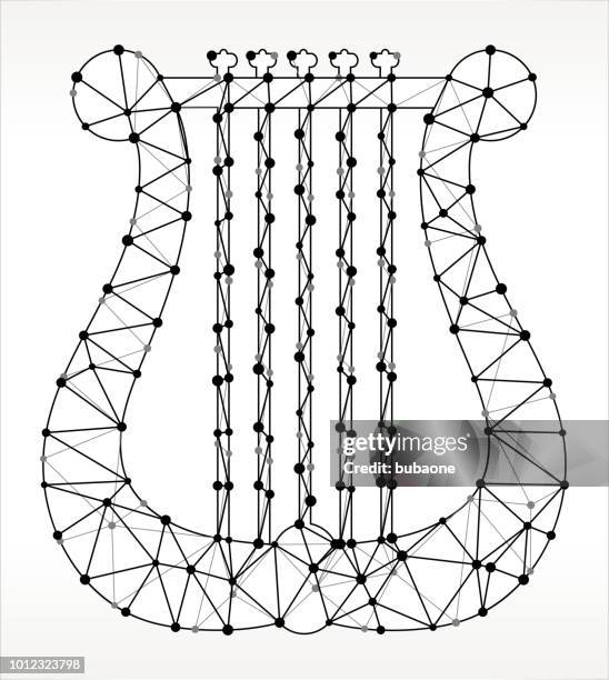 musical harp triangle node black and white pattern - guitar strings stock illustrations