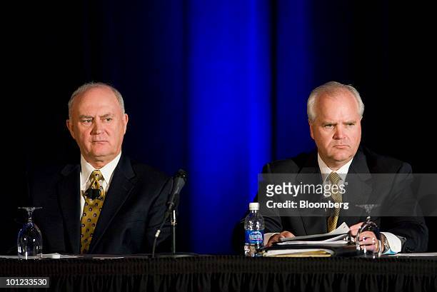 Larry Stone, president and chief operating officer of Lowe's Cos., left, and Robert Niblock, chief executive officer of Lowe's, speak during the...