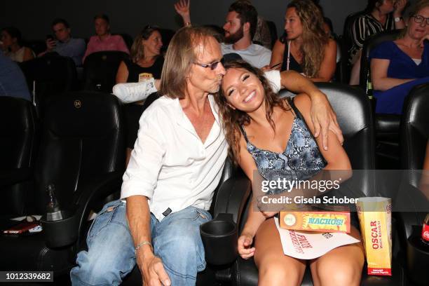 Eisi Gulp and his daughter Aliyah Gulp during the 'Sauerkrautkoma' premiere at Mathaeser Filmpalast on August 6, 2018 in Munich, Germany.