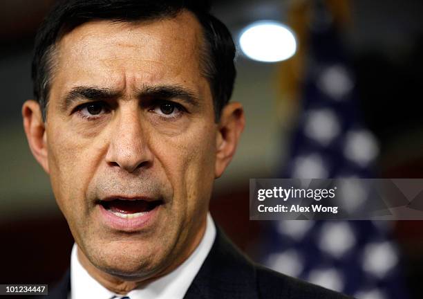 Rep. Darrell Issa speaks to the media during a news conference May 28, 2010 on Capitol Hill in Washington, DC. Issa spoke on the allegation about the...