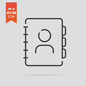Address book icon in flat style isolated on grey background.