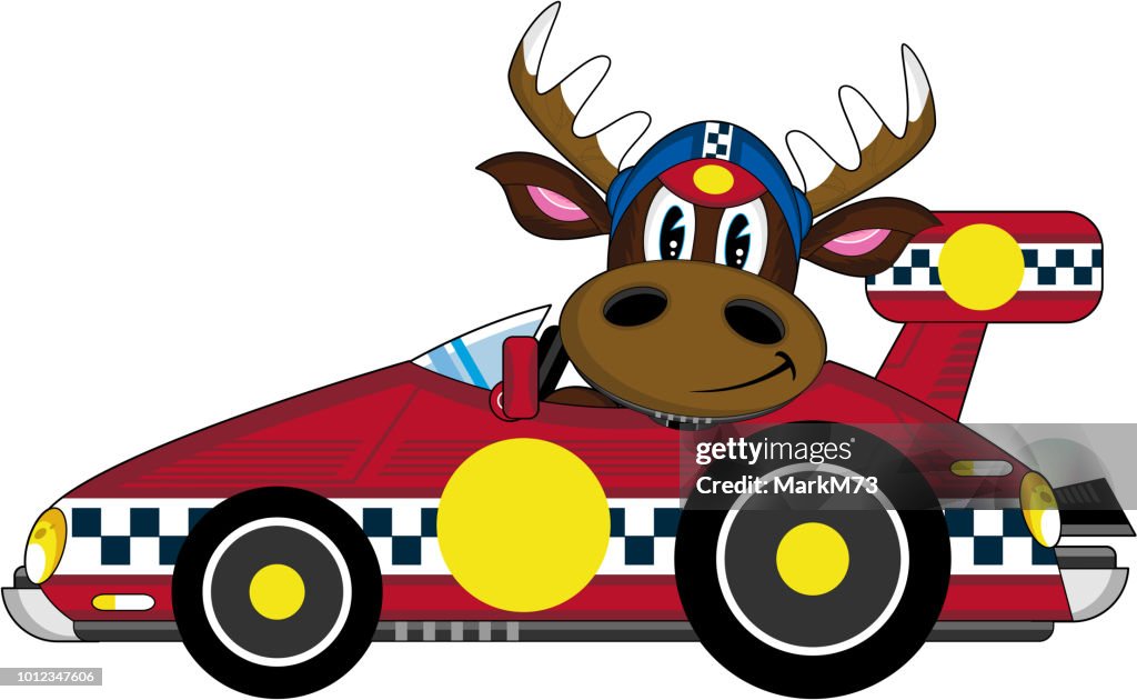 Cartoon Car Rendor Cute Cartoon Reindeer Racing Car Driver High-Res Vector Graphic - Getty ...