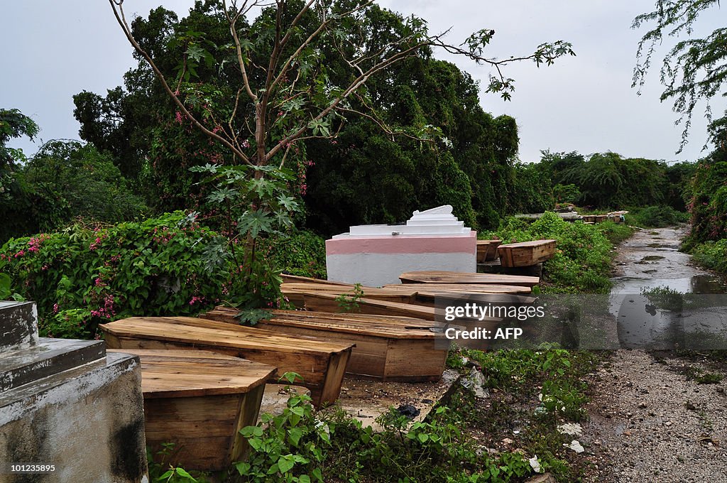 Caskets of victims of the violence in Ki