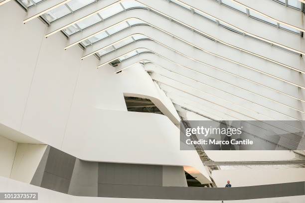 An internal view of the high-speed train station, TAV, of Afragola, designed by architect Zaha Hadid.