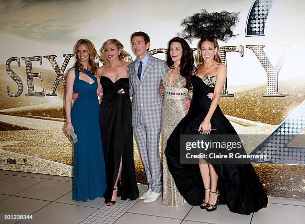 Producer Michael Patrick King and actresses Cynthia Nixon, Kim Cattrall, Kristin Davis and Sarah Jessica Parker arrive at the UK premiere of 'Sex And...