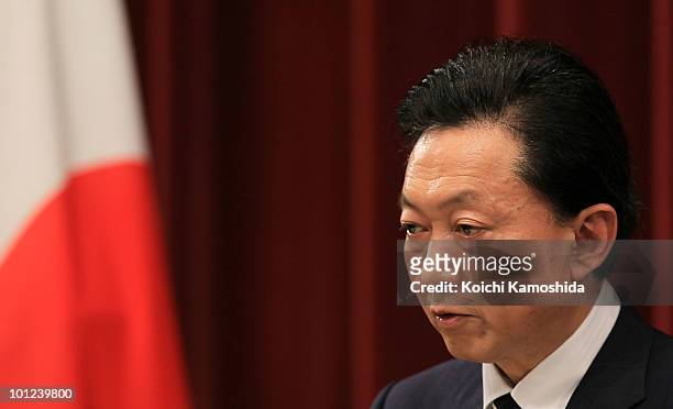 Japanese Prime Minister Yukio Hatoyama speaks during a press conference at his official residence on May 28, 2010 in Tokyo, Japan. Japan and U.S....