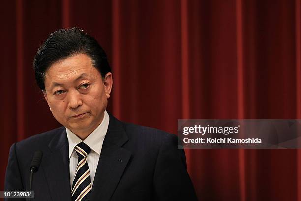 Japanese Prime Minister Yukio Hatoyama speaks during a press conference at his official residence on May 28, 2010 in Tokyo, Japan. Japan and U.S....