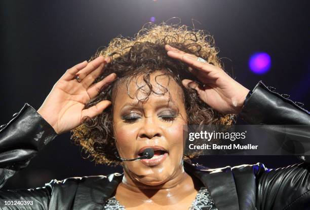 Whitney Houston performs on stage at Arena Nurnberger on May 27, 2010 in Nuremberg, Germany.