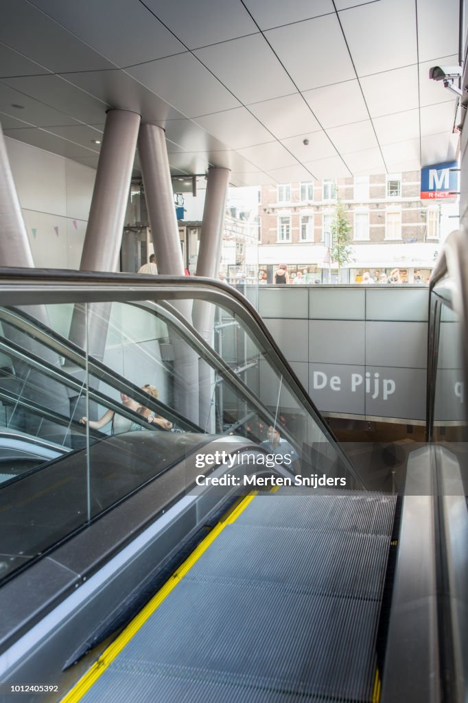 Escalators of Metro station Albert Cuypstraat Amsterdam