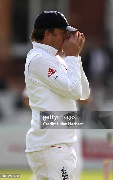 Graeme Swann of England stands in the field during day two of the 1st npower Test between England and Bangladesh played at Lords on May 28, 2010 in...