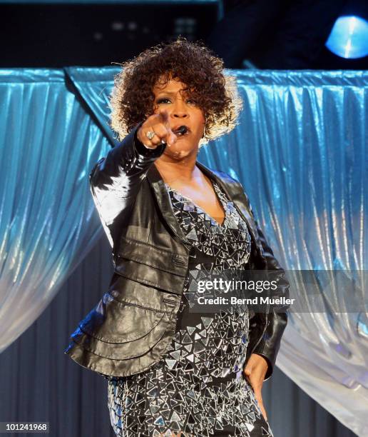 Whitney Houston performs on stage at Arena Nurnberger on May 27, 2010 in Nuremberg, Germany.