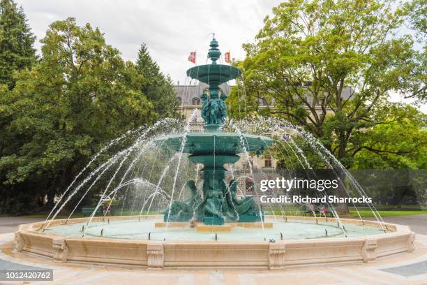 fountain in jardin anglais park in geneva, switzerland on the banks of lac leman - geneva switzerland stock pictures, royalty-free photos & images