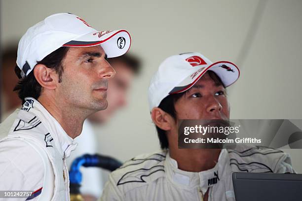 Sauber drivers Pedro de la Rosa of Spain and Kamui Kobayashi of Japan are seen during practice for the Turkish Formula One Grand Prix at Istanbul...
