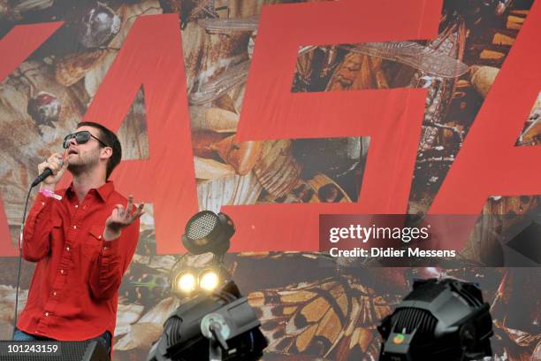 Tom Meighan of Kasabian performs during the first day of Pink Pop Festival on May 28, 2010 in Landgraaf, Netherlands.