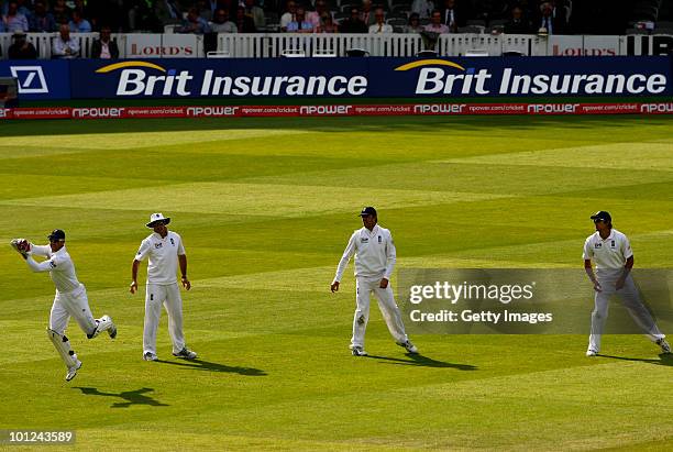 Matt Prior of England catches the ball during day 2 of the 1st npower Test between England and Bangladesh played at Lords on May 28, 2010 in London,...