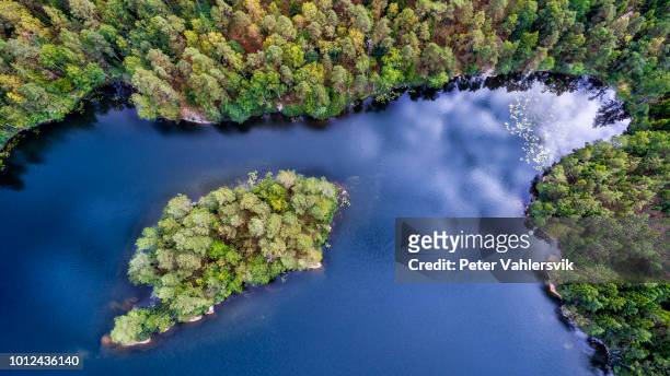 an island - lake scandinavia stock pictures, royalty-free photos & images