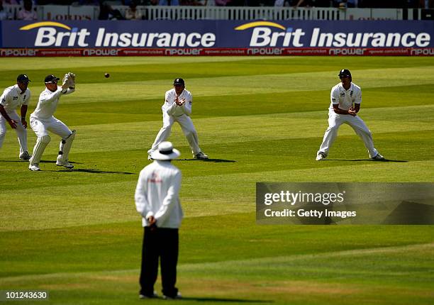 Matt Prior of England catches the ball during day 2 of the 1st npower Test between England and Bangladesh played at Lords on May 28, 2010 in London,...