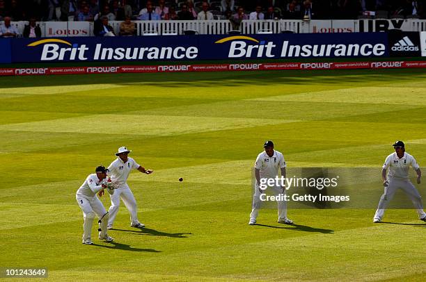 Matt Prior of England catches the ball during day 2 of the 1st npower Test between England and Bangladesh played at Lords on May 28, 2010 in London,...