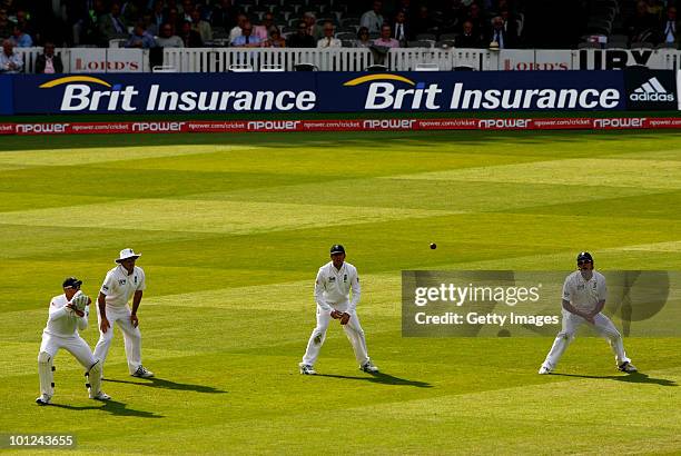 Matt Prior of England catches the ball during day 2 of the 1st npower Test between England and Bangladesh played at Lords on May 28, 2010 in London,...