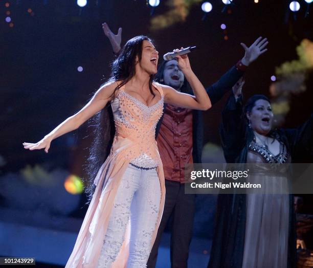 Eva Rivas of Armenia performs during the final dress rehearsal of the Eurovision Song Contest on 28, May 2010 on May 28, 2010 in Oslo, Norway.