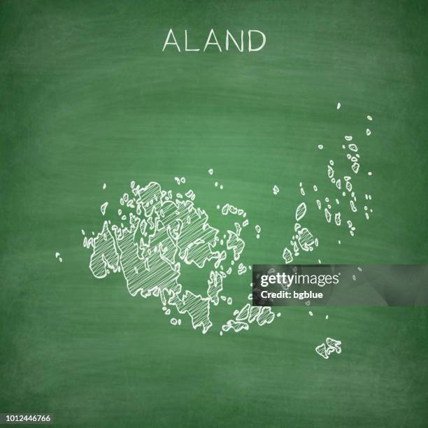aland map drawn on chalkboard - blackboard - nordic archipelago stock illustrations