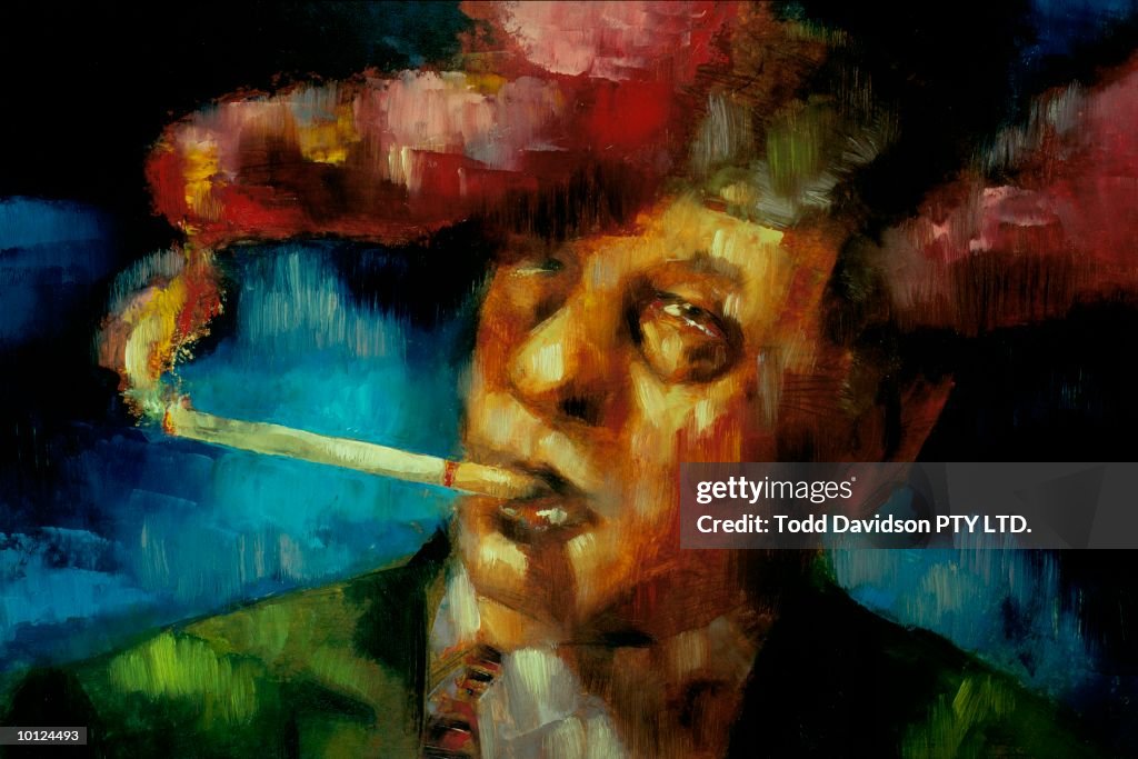 MAN WITH CIGARETTE IN CLOUDS OF SMOKE