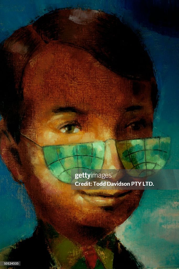 MAN WITH SPECTACLES AS HEMISPHERES